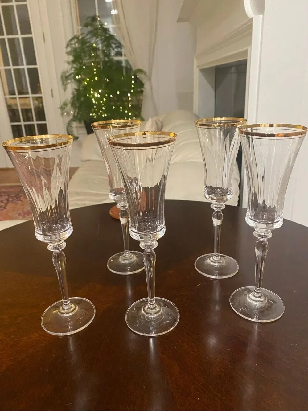 Mikasa Jamestown Gold Trim Crystal Stemmed Champagne Flute Set of 5